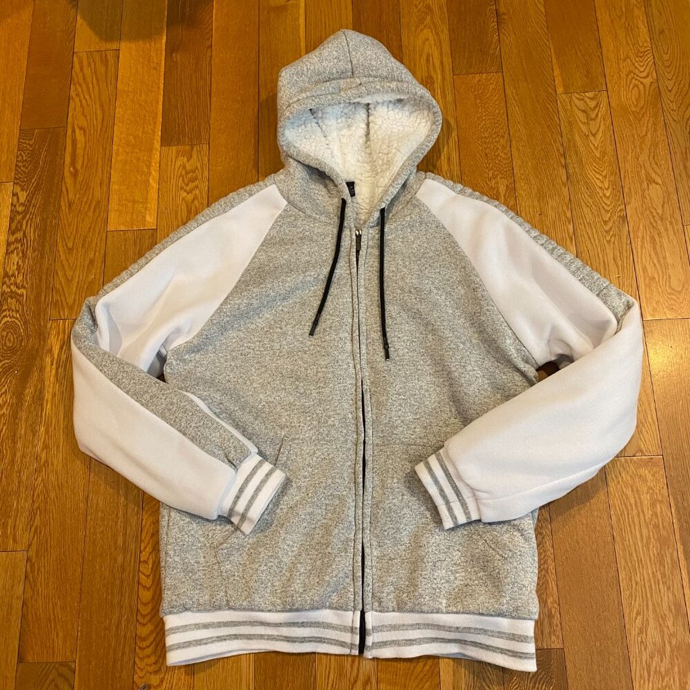 G-NET Full Zip Hoodie Varsity Jacket Fleece Sherpa Lined Thick Mens L